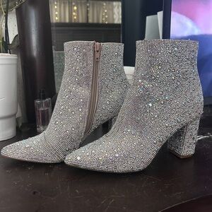 Betsey Johnson Sparkling Silver Heeled Boots